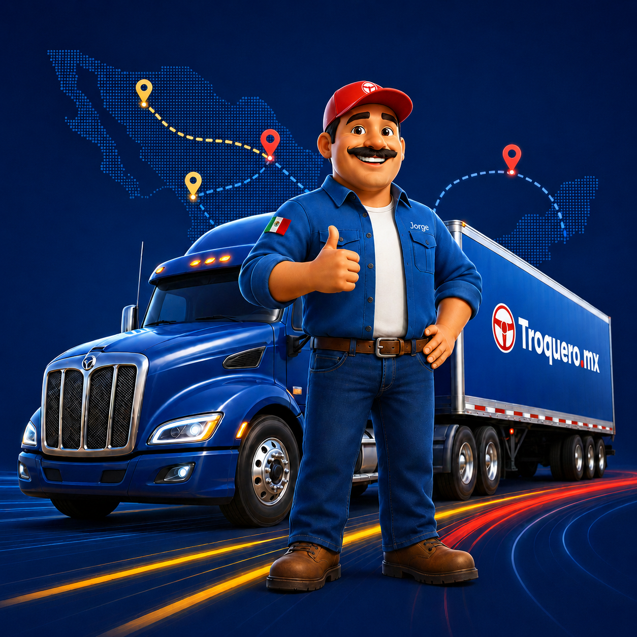 Jorge de Troquero.mx frente a una unidad de transporte